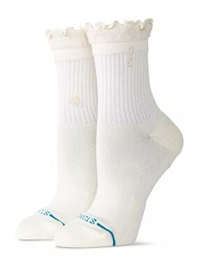 Stance Women's Casual Combed Cotton Blend Ruffled Quarter Socks Ivory Small NWT